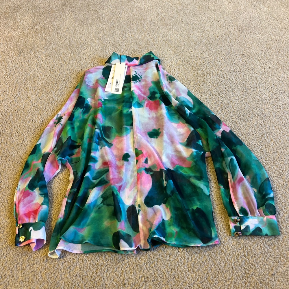 Zara Artistic Button Down Shirt - Green, Pink, White - Picture 4 of 4